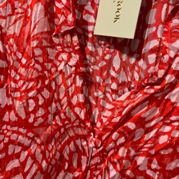 Ramy Brook Butterfly Print Alyson Button-Front Blouse Size XXL Red NEW $365 - Picture 5 of 8